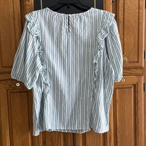 Universal Thread Casual Striped Short Baloon Sleeve Cotton Top with Ruffles - Picture 3 of 10